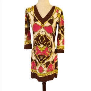 Barbara Gerwit Pink Cream Brown Chain Print Tunic Mini Dress - S